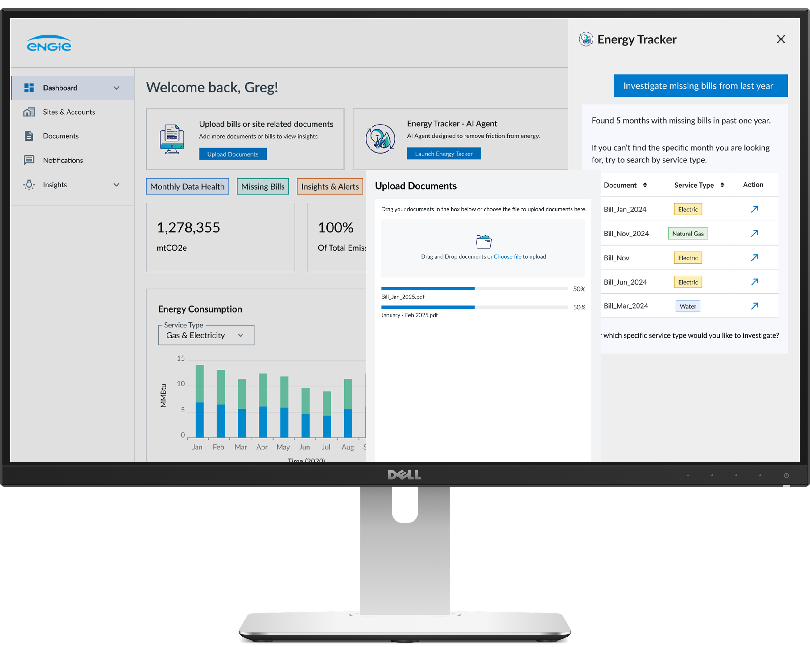 Energy Tracker Dashboard on Dell Monitor